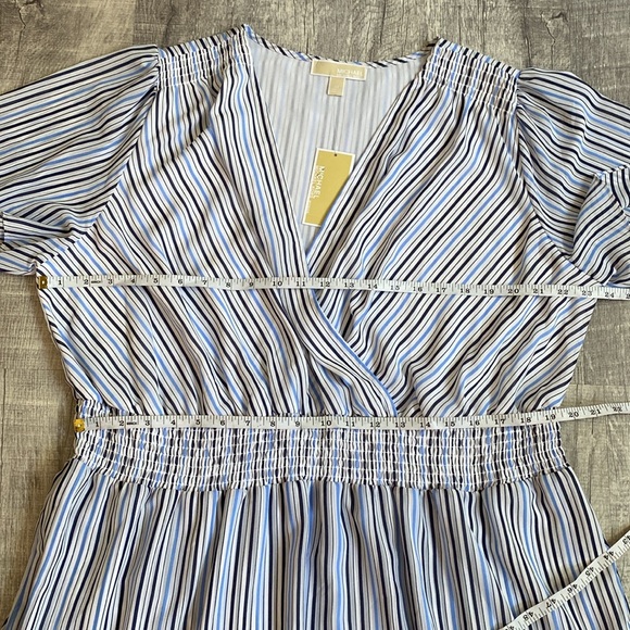 Michael Kors Blue and White Striped Faux Wrap Dress - Picture 5 of 6